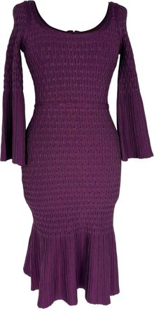 H&eacute;rve L&eacute;ger Textured Trumpet Mini Dress in Violet Rayon