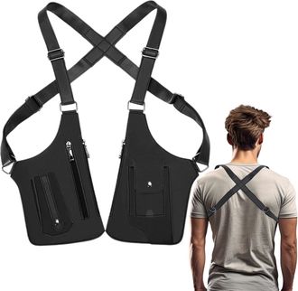 Generic Anti Theft Bag For Men - Adjustable Leather Shoulder Bag, PU Leather Anti Theft Harness, Double Shoulder Pocket, Underarm Strap Wallet Phone Holster F