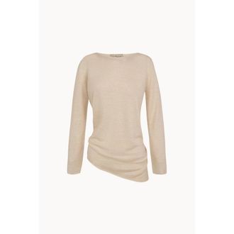 Cortana Truien & Vesten, Dames, Beige, L, Katoen, Asymmetrische gebreide top met lange mouwen