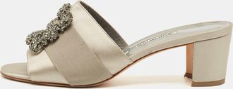 Manolo Blahnik Grey Satin Martamod Slide Sandals