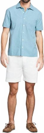 Billy Reid Short Sleeve Check Dobby Treme Shirt In Steel Blue Tinted White