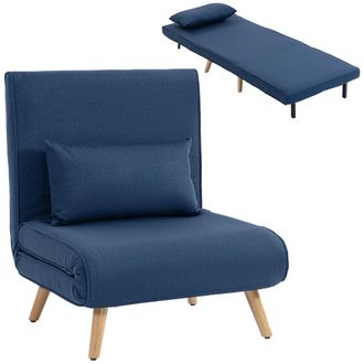 HOMCOM Homcom Sof&aacute; Cama Individual Sill&oacute;n Cama Plegable Tapizado En Lino Con Respaldo Ajustable En 5 Posiciones Y Almohada 72x75x85 Cm Azul Oscuro