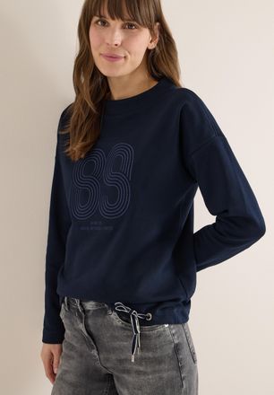 Cecil Sweater CECIL, Damen, Gr. XS (36), universal blau, Sweatware, Obermaterial: 83% Baumwolle, 17% Polyester, bestickt, unifarben, normal h&uuml;ftbedeckend, R