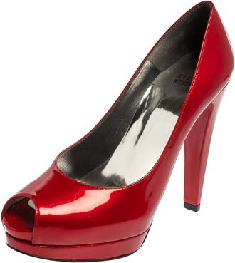 Stuart Weitzman Red Patent Leather Peep Toe Pumps