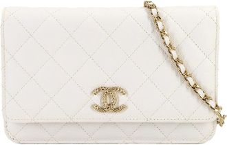 Chanel White Grained Calfskin Chain/Shoulder Wallet (Pre-Owned)