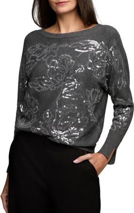 Nic+Zoe Floral Sequin Embellished Cotton, Cashmere & Silk Blend Sweater in Grey Mix at Nordstrom Rack, Size Large