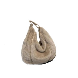 Generic Compatible For Plush Tote Bag Women Casual Furry Handbag Large Capacity Soft Polyester Single Shoulder(Khaki)