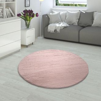 Paco Home Paco Home - Alfombra Pelo Largo Salón Sintética Supersuave Imitación Pelo Conejo Rosa 150x170 cm ovalado