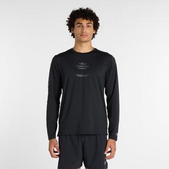 New Balance Uomo Reflective Poly Long Sleeve T-Shirt in Nero, Poliestere, Taglia XL