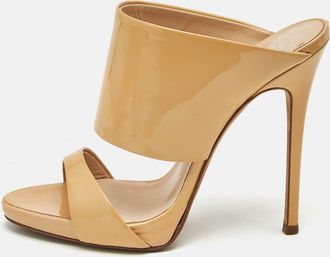 Giuseppe Zanotti Beige Patent Leather Andrea Slide Sandals
