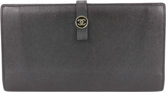 Chanel Black Leather Long Wallet (Bi-Fold) (Pre-Owned)