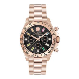 Philipp Plein Nobile Lady Chrono Ros&eacute;goud Zwarte Armband - Dames - Horloges - Roze - ONE Size - Accessoires
