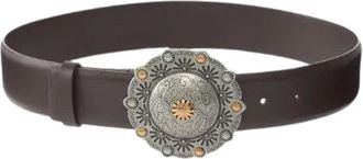 Pinko Pinko, Accessoires, Dames, Bruin, ONE Size, Leer, Leren Riem met Juweel Medaillon, 4cm