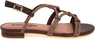 Bibi Lou Sandaal met lage hak en kristallen - Dames - Sandalen - Bruin - 37 EU - Leer - Schoenen