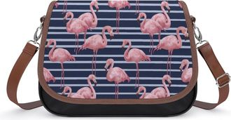 Generic Flamingo Navy Blue Stripes Small Womens Crossbody Bags Shoulder Handbag with Adjustable Strap for Travel