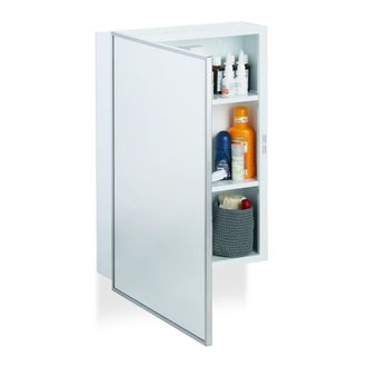 Relaxdays Armario De Ba&ntilde;o, Colgante, Tres Estantes, Puerta Espejo, Blanco, Acero, 56x40,5x12,5 Cm - Relaxdays