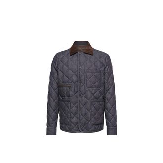 Moncler Moncler Kryen Diamond Quilted Denim Down Shirt Jacket, Men, Blue, Size: 0