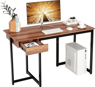 Costway Costway - Mesa De Escritorio 120x55 Cm, Mesa Escritorio Con Cajones, Estructura De Metal/pies Ajustables, Escritorio Ordenador Oficina Sala Dormitorio