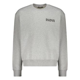 Balmain Sweatshirts, male, Gray, Size: 2XL Cotton Sweatshirt With Logo