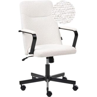 Beliani Office Chair White Boucle Swivel Adjustable Height with Armrests Home Office Study Traditional Modern CAROGA