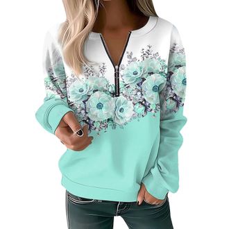 Generic Today Deals of The Day Clearance Tunic Sweatshirt for Women UK Womens Sweatshirt Pullover Vintage Sports Basic Quarter Zip Denim Blue White Yellow Wom