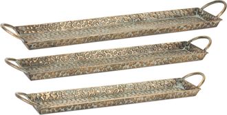 Melrose International Hammered Metal Tray with Washed Finish and Handles (Set of 3) - Gold, Silver, Blue