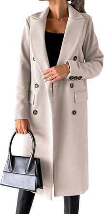 Generic Womens Wool Trench Coat Double Breasted Long Winter Fall Jacket Slim Fit Elegant Overcoat Warm Outerwear Work Travel