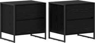 vidaXL Mesa De Noche Con Caj&oacute;n 2 Pcs Roble Negro 50 X 39.5 X 50 Cm Vidaxl