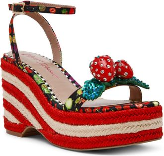 Betsey Johnson Bobbie Platform Wedge Sandal in Black Multi at Nordstrom, Size 8.5
