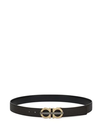 Ferragamo Black Logo Buckle Textured Belt