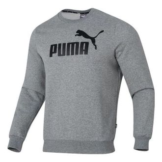 Puma Letter Print Fleece Pullover Sweatshirt Grey Black 682722-03