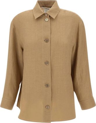 Max Mara Bruine Linnen Overhemd - Dames - Overhemden - Bruin - M - Linnen - Overhemden