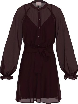 Emme Di Marella Vestido Corto con Mangas Abullonadas Transparentes y Cintur&oacute;n - Dresses - Mujer - Rojo - XL