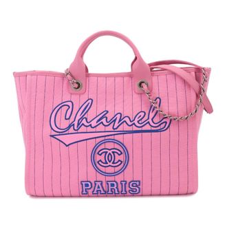 Chanel Blue Pink Canvas Handbag Pouch Tote Bag (Pre-Owned)