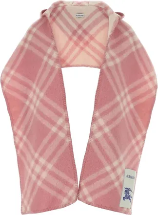Burberry Check Wool Hooded Scarf - female - Burberry - Winter Scarves - Pink - ONE SIZE - Accessories