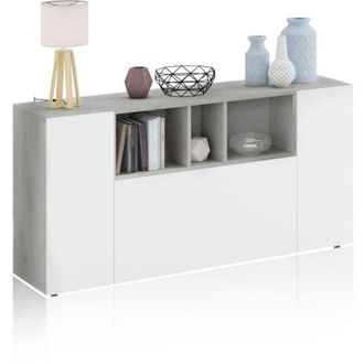 Usinestreet Usinestreet - Mueble Aparador Para Sal&oacute;n O Recibidor Loira De 3 Puertas En Color Cemento Y Blanco Artik 76x150x41 Cm