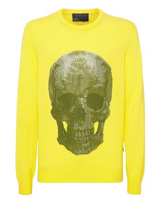 Philipp Plein Cashmere Pullover Round Neck LS Iconic Plein with Crystals