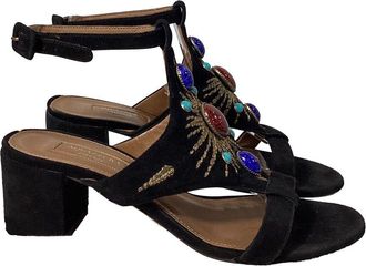 Aquazzura Womens Suede Desert Sun Embellished Sandal Heel, Size Eu | 37 (Authentic Pre-Loved)