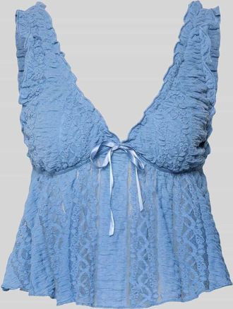 Gina Tricot Top aus Spitze mit Schleifen-Detail in Sky, Gr&ouml;&szlig;e XS