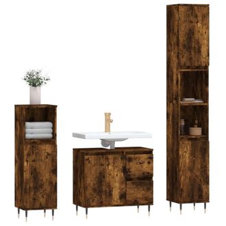Berkfield Home Modern 3 Piece Bathroom Furniture Set Smoked Oak Engineered Wood in Brown