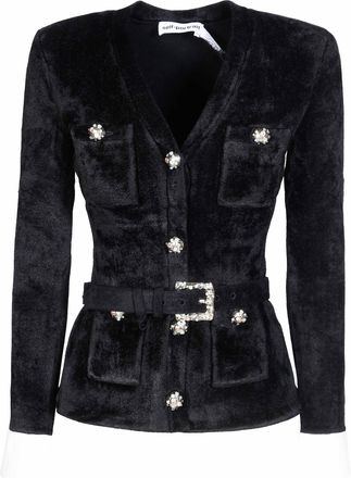 Self Portrait Black Chenille V-Neck Knit Top