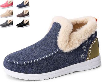 Generic Orthopedic Fleece Slip-On Boots, Womens Plush Flat Snow Boots Warm Faux Fur Lined Winter Ankle Booties Casual Walking Shoes (Blue,6.5)