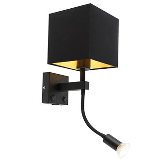 QAZQA Qazqa Moderno L&aacute;mpara De Pared Inteligente Negra Con Usb, Wifi A60 Y Gu10 - Zeno Acero /textil Cuadrada /cubo Adecuado Para Led Max. 1 X 4.9 Watt