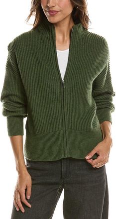 Fort&eacute; Cashmere Rib Zip Mock Neck 100% Cashmere Cardigan