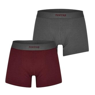 Firetrap Boxershorts met herenlogo (Set van 2) (Grijs/Wijn)