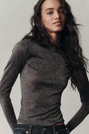 L*Space Shimmer Long-Sleeve Mock-Neck Top