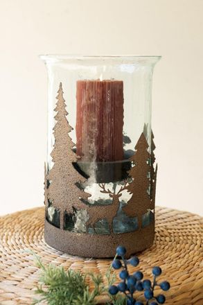 Kalalou Metal Christmas Trees And Deer Cylinder Wrap