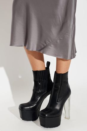 Rick Owens Beatle Kiss 11 Leather Platform Ankle Boots, Womens, Black