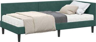 vidaXL Estructura De Cama Esquina Con Colch&oacute;n 2 Uds. Verde Oscuro Vidaxl