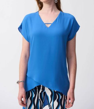 Joseph Ribkoff V-Neck Lightweight Asymmetric Top In Coastal Blue